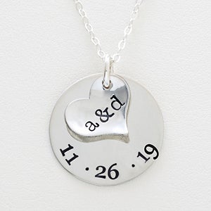 Personalized Heart Initials Necklace with Date Disc - Special Couple