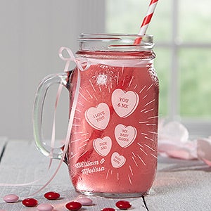 Conversation Hearts Personalized Glass Mason Jar