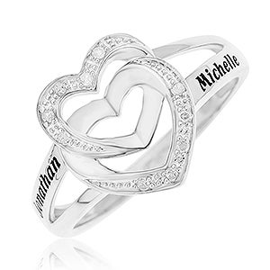 Interlocking Hearts Personalized Diamond Sterling Silver Ring