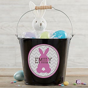 Easter Bunny Personalized Large Treat Bucket - Black