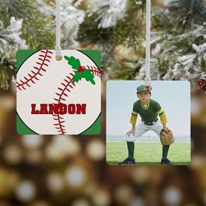 Baseball Personalized Square Photo Ornament