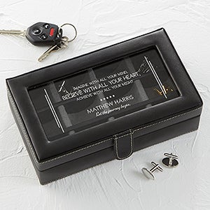 Personalized Black Leather Accessory Box - 12 Slots