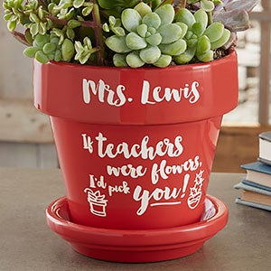 Personalized Teacher Gift Flower Pot - Red