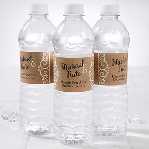 Personalized Wedding Water Bottle Labels - Rustic Chic - 24 labels