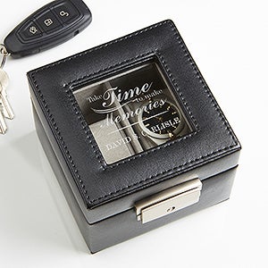 Engraved Leather 2 Slot Watch Box - Gift Of Time