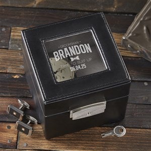 Engraved Leather 2-Slot Watch Box - Groomsman