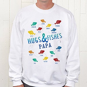 Personalized Fishing Apparel - Hugs & Fishes - White Sweatshirt - Adult Medium - White
