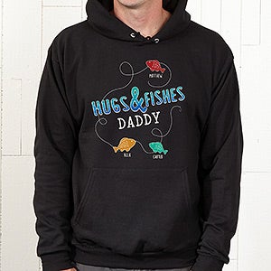 Personalized Fishing Apparel - Hugs & Fishes - Black Hooded Sweatshirt - Adult Large - Black