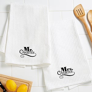 Happy Couple Personalized Waffle Weave Kitchen Towel- Set of 2