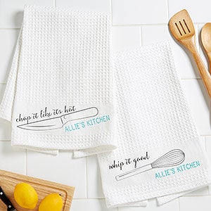 Kitchen Puns Personalized Waffle Weave Kitchen Towels- Set of 2