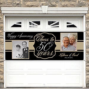 Cheers To Then & Now Personalized Anniversary Party Photo Banner 45x108