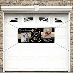 Cheers To Then & Now Personalized Anniversary Party Photo Banner 20x48