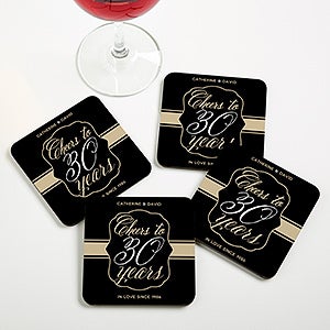 Personalized Anniversary Coaster Favors - Cheers To Then & Now - 16905