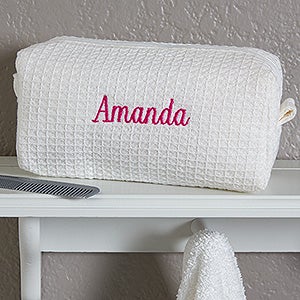 Embroidered White Make-up Bag- Name