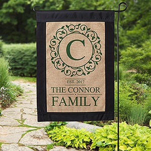 Circle & Vine Monogram Personalized Burlap Garden Flag