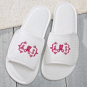 Embroidered White Waffle Weave Spa Slippers- Monogram