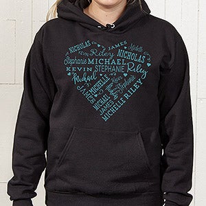 Personalized Apparel - Close To Her Heart - Black Hooded Sweatshirt - Adult Large - Black