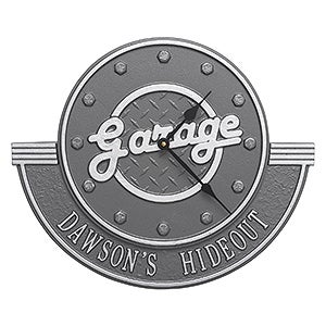 His Garage Personalized Aluminum Garage Clock - Pewter/Silver
