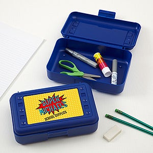 Blue Personalized Pencil Box - Super Hero