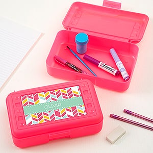 Geometric Shapes Personalized Pencil Box - Pink