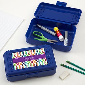 Blue Personalized Pencil Box - Geometric Shapes