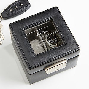 Personalized Leather 2 Slot Watch Box - 10 Quotes