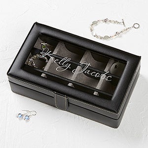 Leather 12 Slot Engraved Accessory Box - For Her