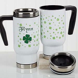 Irish Clover Personalized Commuter Travel Mugs