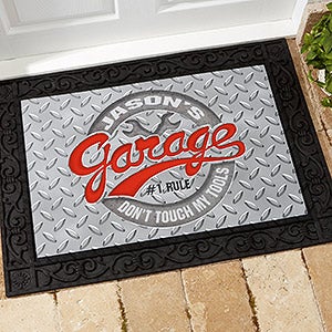 His Garage Rules Personalized Doormat- 18x27