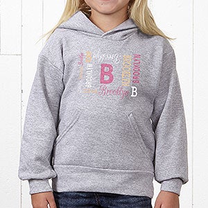Personalized Hanes Youth Hooded Sweatshirt - Repeating Name - Youth Large (12/14) - Black