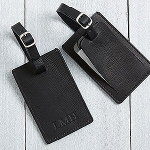 First Class Debossed Personalized Black Luggage Tag