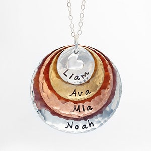 Personalized Mixed Metals Stackable Hammered Disc Name Necklace - 4 Discs