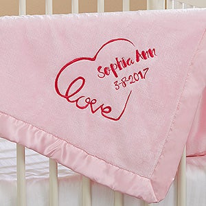 Baby Love Embroidered Keepsake Blanket- Pink