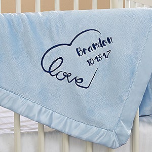 Baby Love Embroidered Keepsake Blanket- Blue
