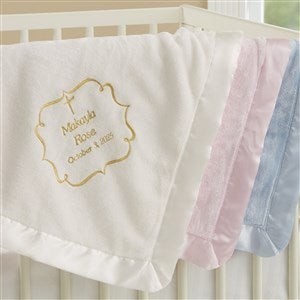 Embroidered Religious Baby Blanket - Joyful Blessing - Ivory