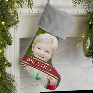 Holly Jolly Smile Grey Photo Christmas Stocking