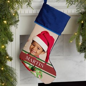 Holly Jolly Smile Blue Photo Christmas Stocking
