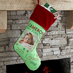 babys first christmas stocking photo personalized baby christmas sock