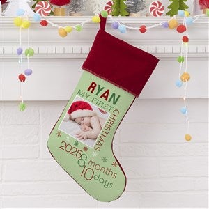 Baby's First Christmas Personalized Burgundy Photo Stockings