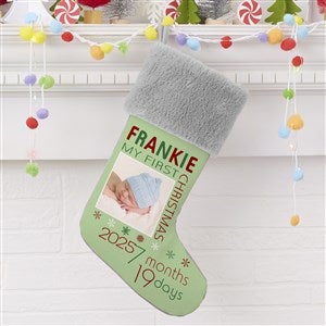 Baby's First Christmas Personalized Grey Fur Photo Stockings