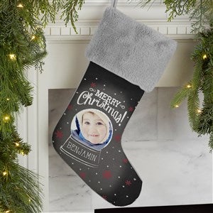 Snow Globe Personalized Grey Fur Photo Christmas Stocking