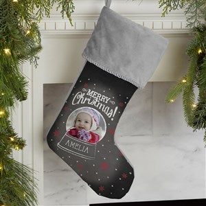 Snow Globe Personalized Grey Photo Christmas Stocking