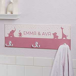 Personalized Towel Hook Rack - Baby Zoo Animals