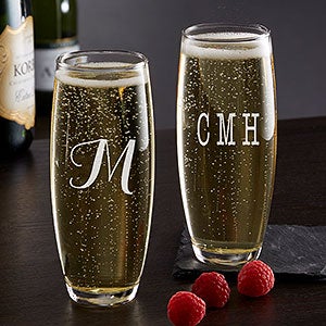 Classic Celebrations Stemless Champagne Glass- Monogram
