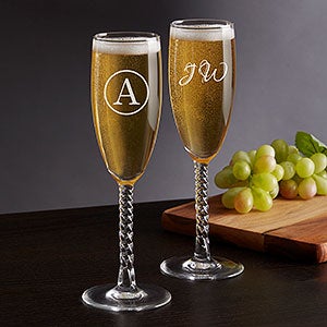 Classic Celebrations Champagne Twisted Stem Glass- Monogram
