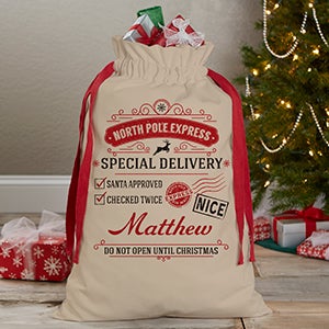 Special Delivery From Santa Personalized Canvas Drawstring Santa Sack