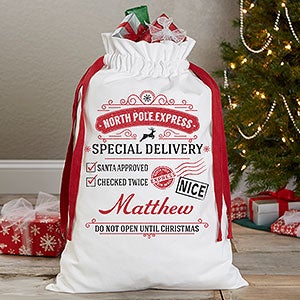 Special Delivery From Santa Personalized Canvas Drawstring Santa Sack - #17846