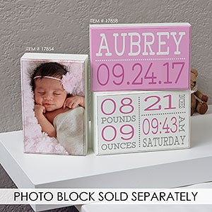 Birth Announcement Personalized Rectangle Shelf Blocks- Set of 2