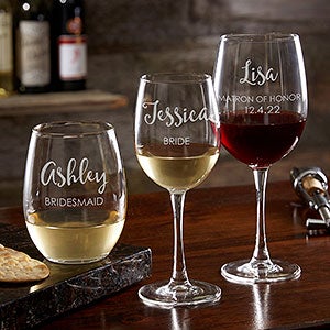 Engraved Bridal Party Wine Glass Collection - 17863