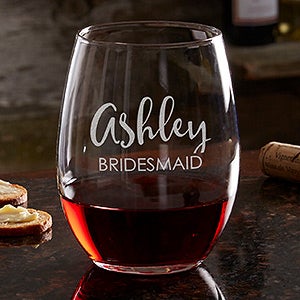 Bridal Party Engraved Stemless Wine Glass 21oz.